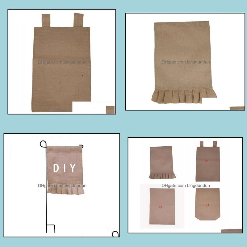 burlap garden flag 31x46cm ruffles diy jute yard hanging flag house decoration portable banner 4 styles 100pcs sn1637