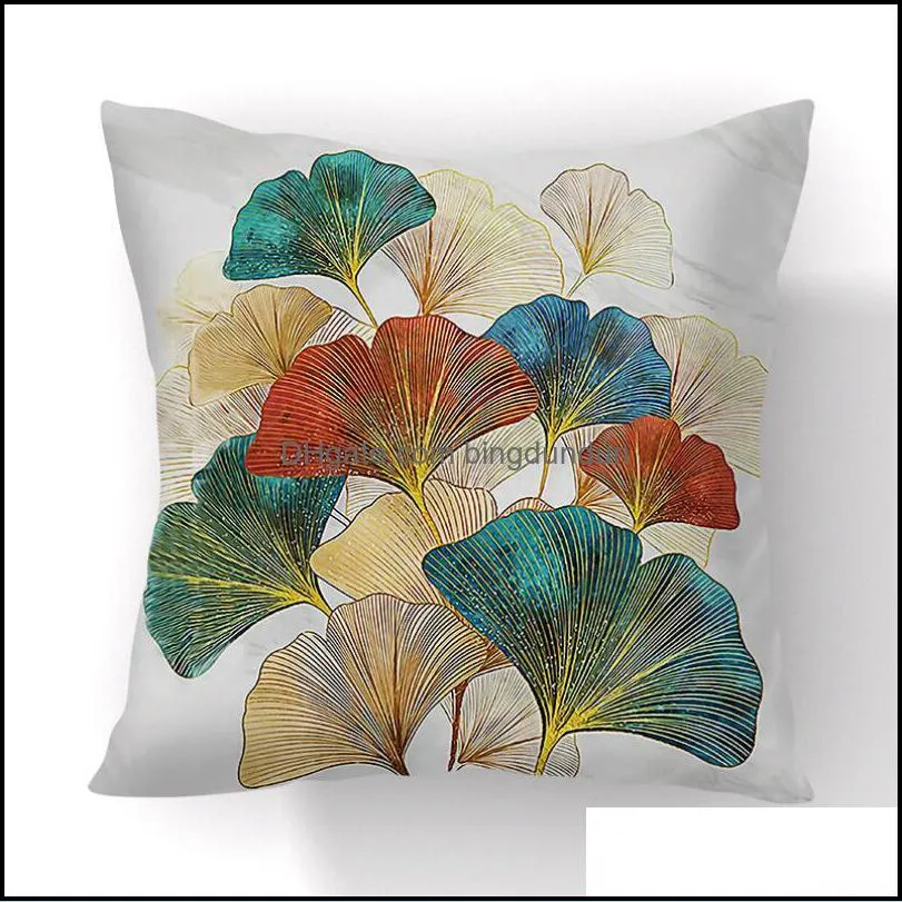 hand painted ginkgo leaves pillow case polyester short plush modern floral chair cushions cases living room decor throw pillows