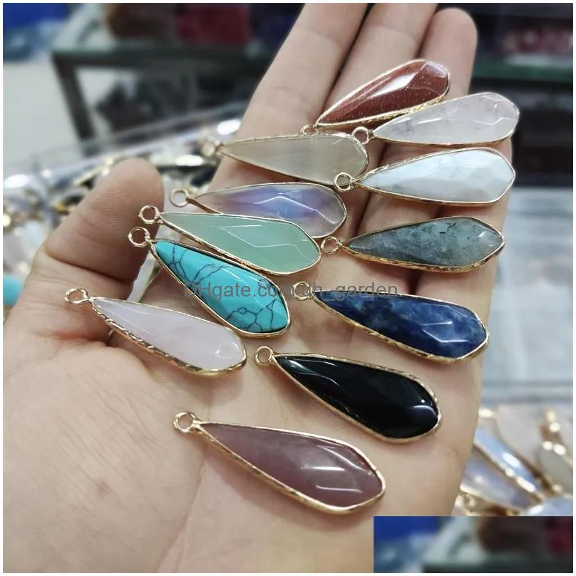 gold edge natural crystal geometry stone charms rose quartz pendants trendy for jewelry making wholesale