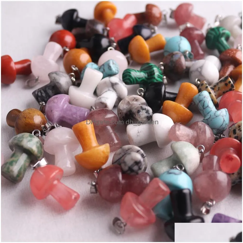 mini mushroom statue natural crystal stone carving charms reiki healing gem pendant for women jewelry making wholesale