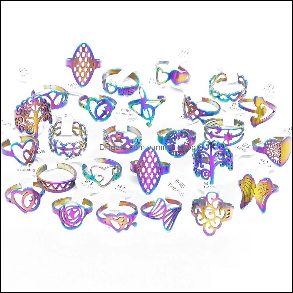 bulk lots 40pcs mix style teenage cut laser rings for women men butterfly heart flower lover couple wedding luxury gifts no fade jewelry size 1620