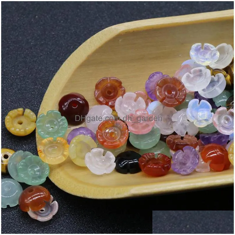 10mm carved flowers loose beads stone natural rose quartz turquoise stone naked stones diy jewelry acc