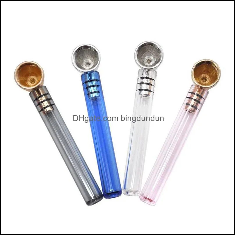 glass straight clear pipes mini metal smoking pipe multi color thick cigarette tube accessories removable portable 4gl g2