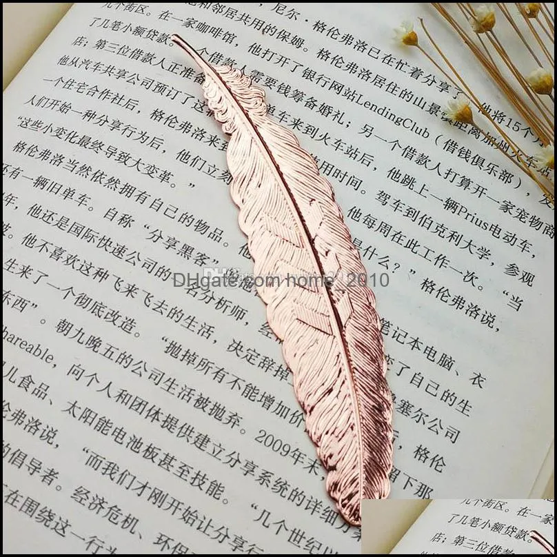 diy metal feather bookmarks document book mark label golden silver rose gold bookmark office school supplies 7 colors