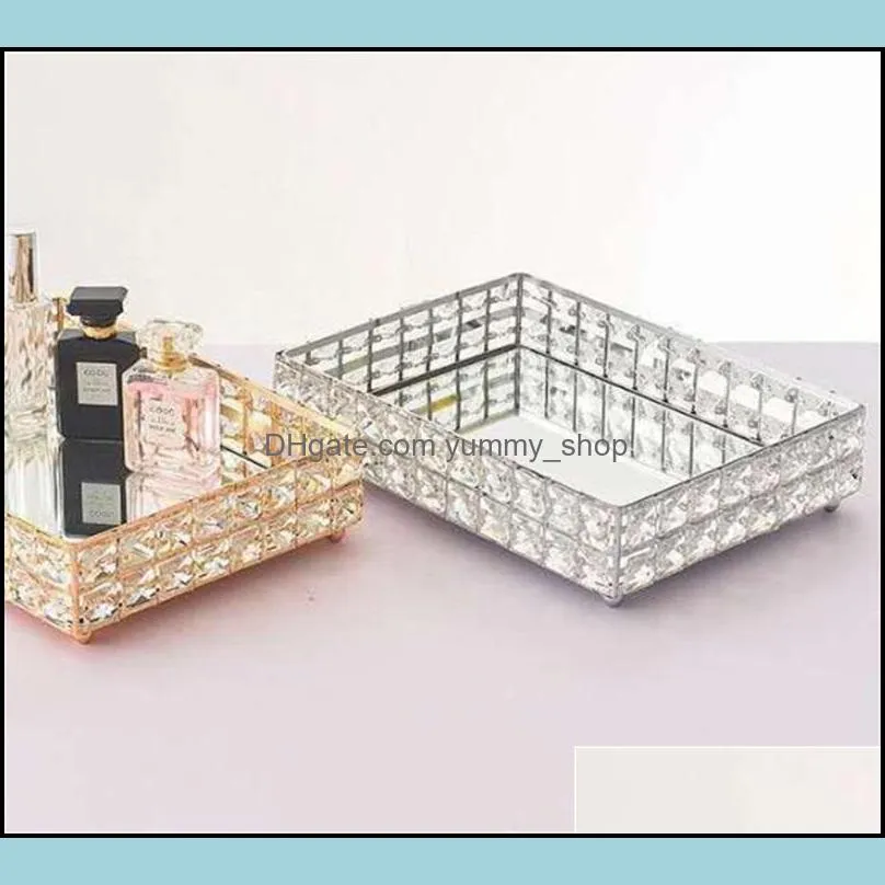 1pcs square crystal tray cosmetics storage pallet snacks plate fruit container home wedding decoration 1420 v2