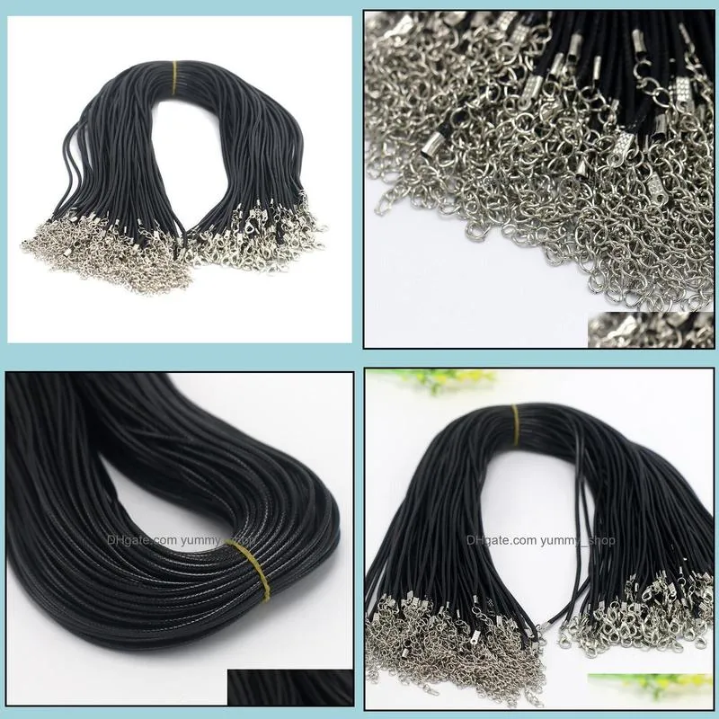 100pcs/lot 1.5mm black wax leather snake chains necklace for women 1824 inch cord string rope wire chain diy fashion jewelry