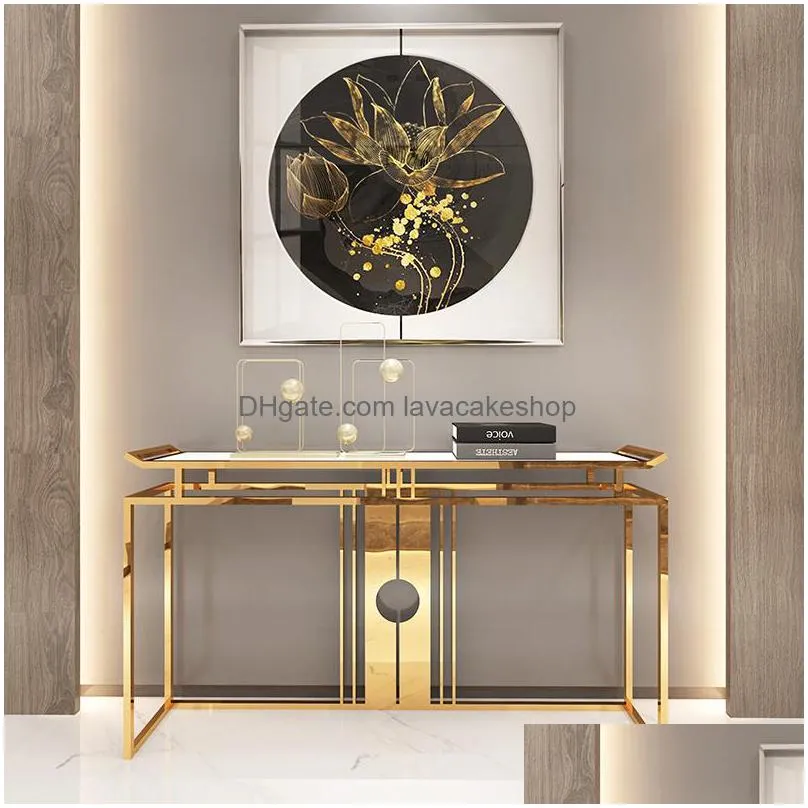 living room furniture chinesestyle luxury stainless steel marble porch table club el side view console cabinet