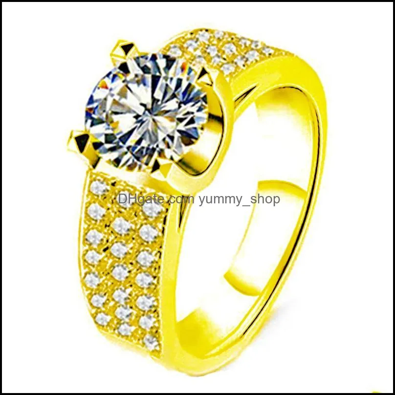 rose gold silver rings for men women point full diamond 3 row round circle diamond ring moissanite ring