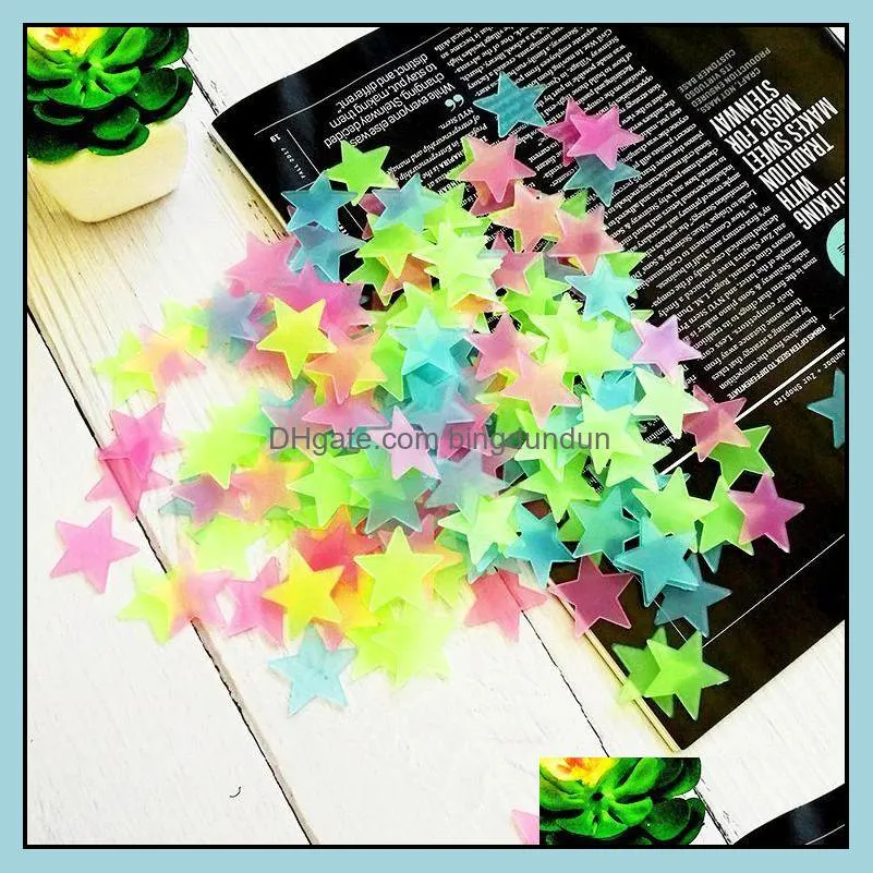 kids bedroom fluorescent glow in the dark stars wall stickers luminous sticker color 100pcs/pack wholesale price