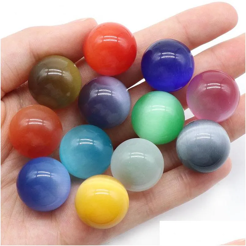 bright 20mm cats eye crystal round stone ball craft tumbled hand piece stones home decoration ornaments good gifts