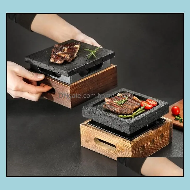 mini barbecue grill table bbq groove rock baking pan teppanyaki steak plate high temperature slate bbq plate rrf12835