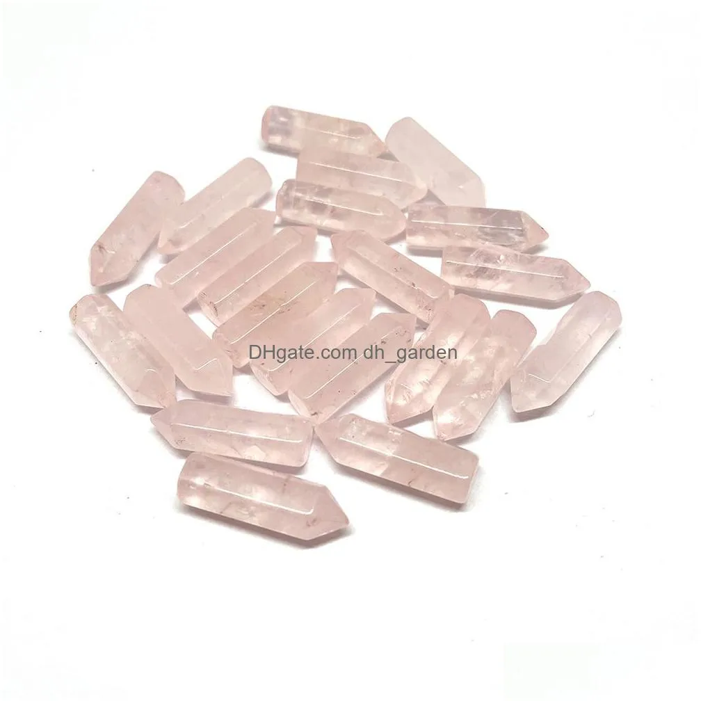 31x9mm natural pink rose quartz stone white crystal hexagon pillar ornament pendant chakra healing reiki beads for jewelry making diy gift