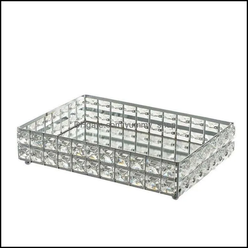 1pcs square crystal tray cosmetics storage pallet snacks plate fruit container home wedding decoration 1420 v2