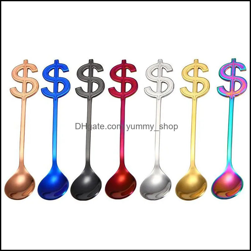 titanium plating stirring spoon stainless steel dessert simplicity spoons pattern with silver blue black gold colors 4zf j1