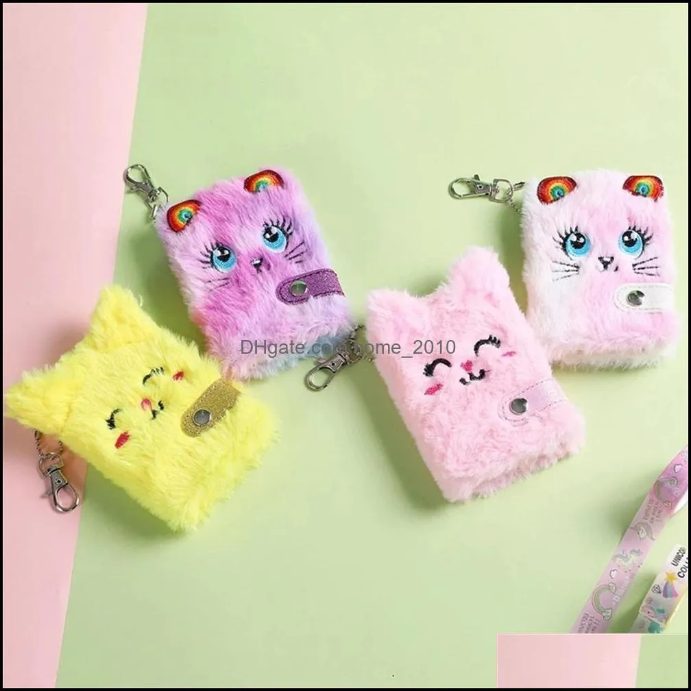  cute cat plush notebook for girls party favor kawaii pendant keychain furry cats notebook daily planner journal book note pad