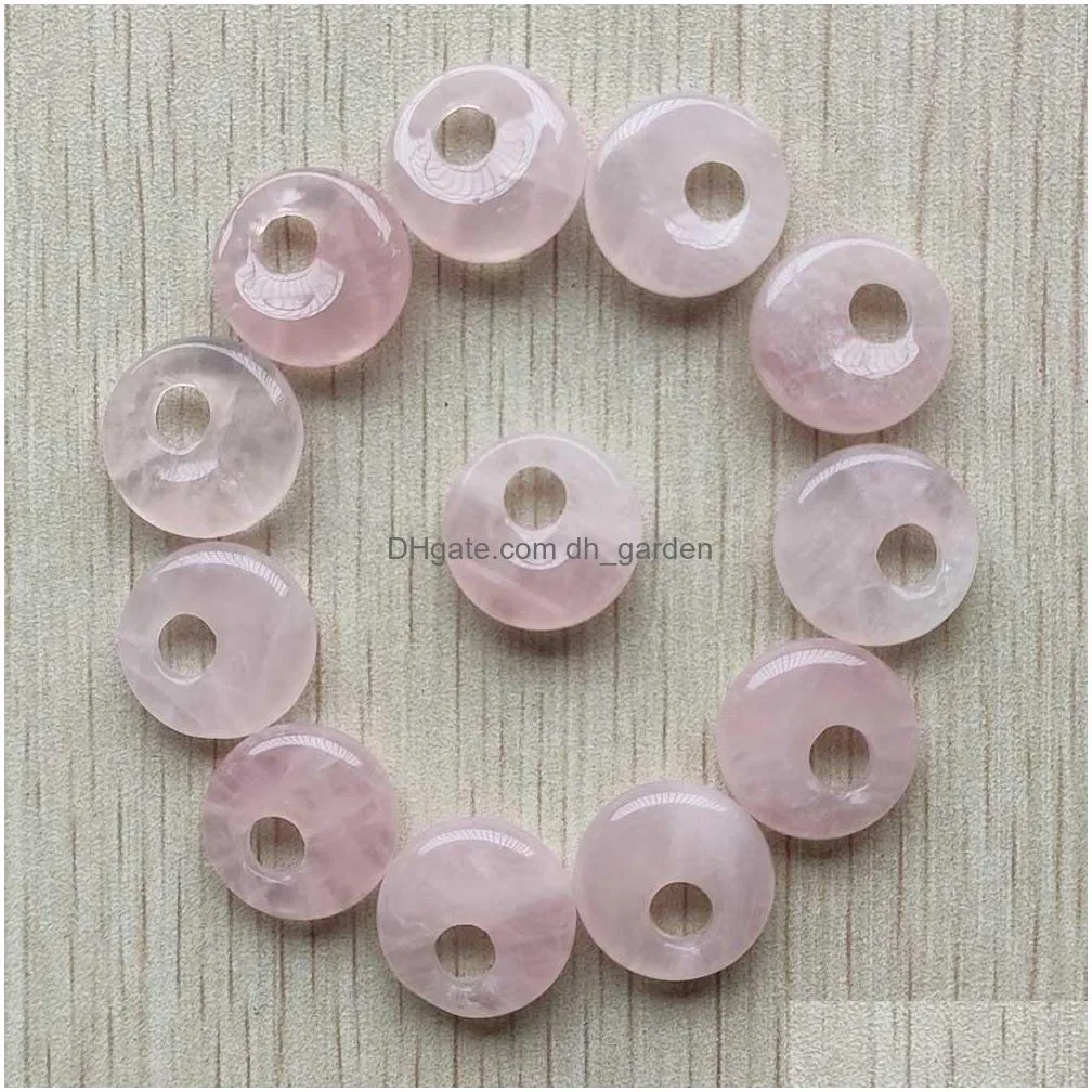 natural rose quartz stone charms pink gogo donut pendant beads 18mm for jewelry making wholesale