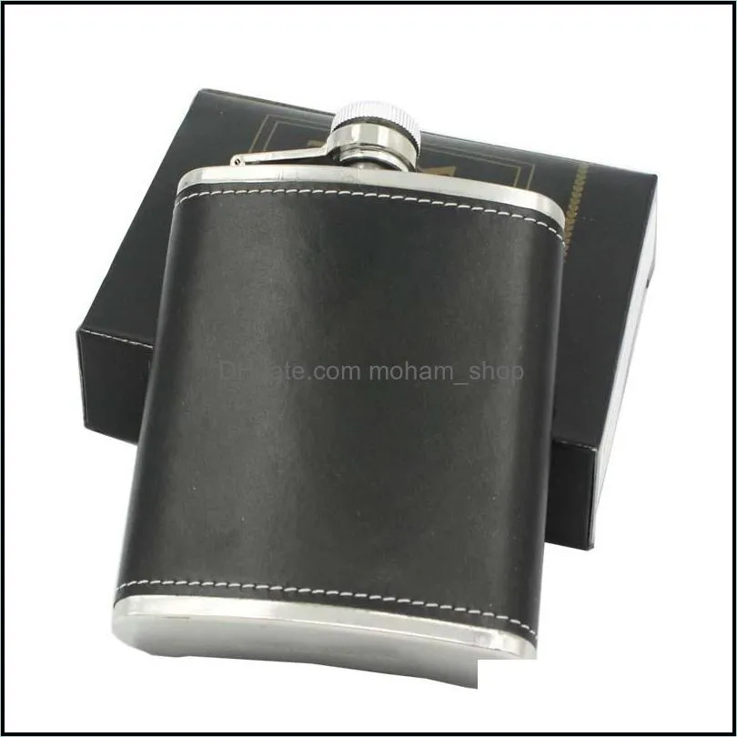 leather whiskey flagon leak proof 6oz stainless steel hip flasks outdoor portable wine pot 7 35ls c r