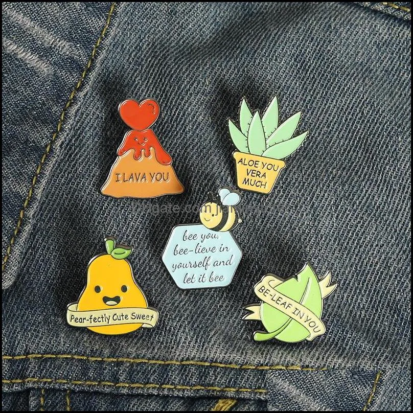 european aloe potting leaf plant brooches pear heart bee letter cowboy pins alloy paint backpack clothes animal badge jewelry accessories