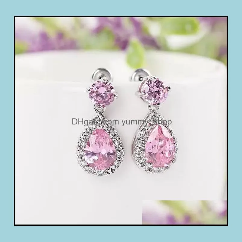 iced out studs drop earrings cubic zirconia women dangles fashion bling rhinestone waterdrop wedding statement earring gifts 6 colors