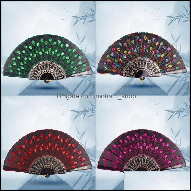 sequins dancing fan creative design peacock folding hand fans women stage performance prop multi color 1 8zq c rc