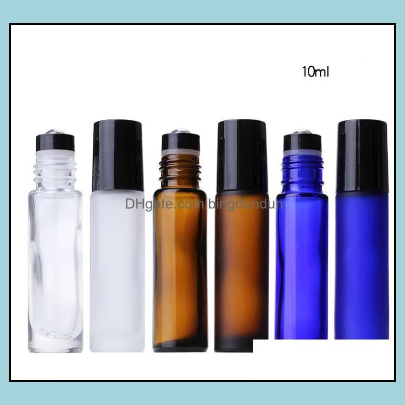 10ml amber/blue/clear glass roll on bottle essential oil vials with metal ball roller aromatherapy perfumes package container sn3413