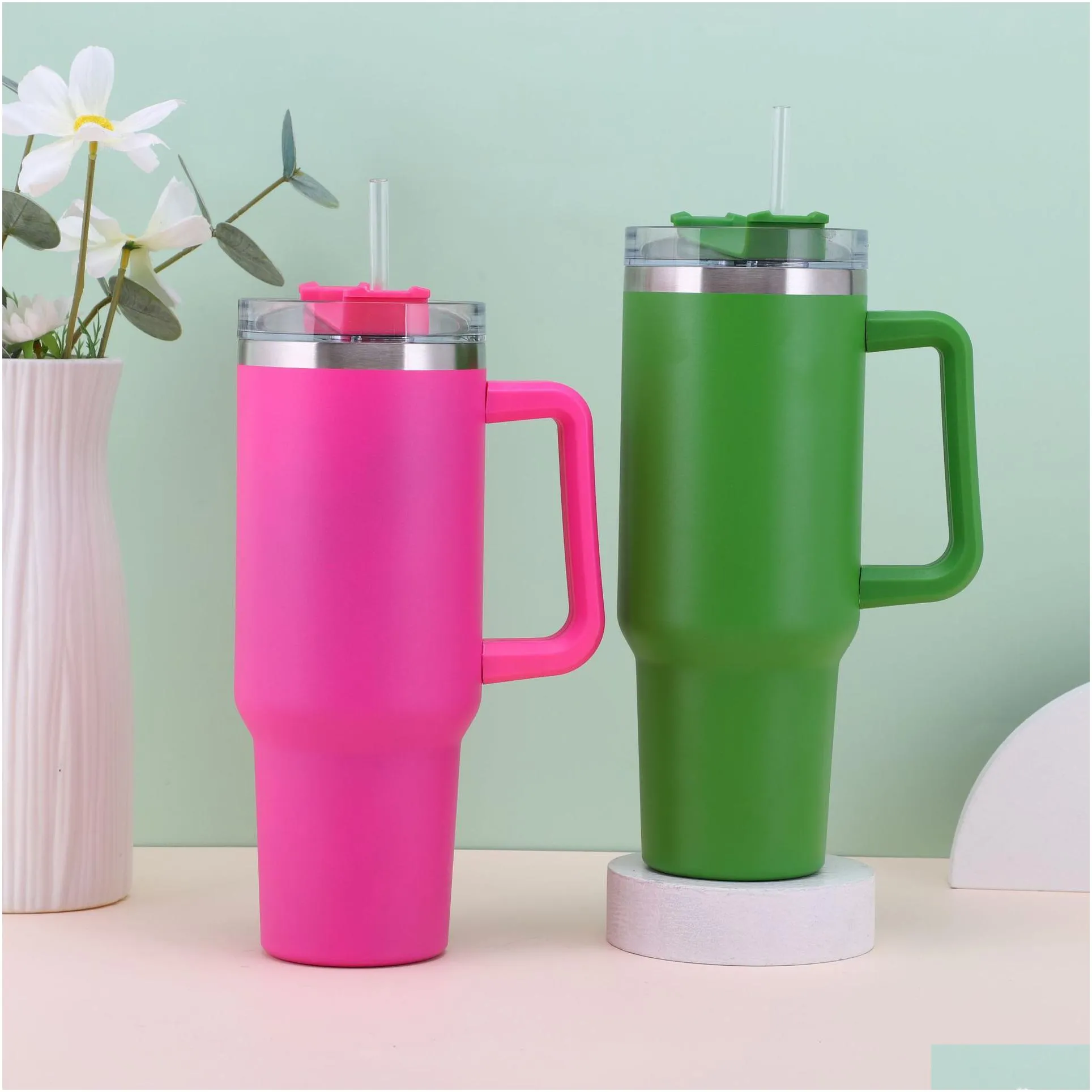 40oz reusable mug tumbler with handle and big capacity straw stainless steel insulated travel mugs tumblers keep drinks cold
