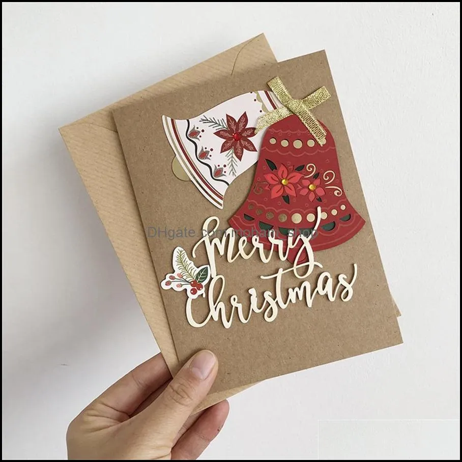factory direct supply christmas 3d threedimensional greeting card kraft paper bronzing holiday wholesale