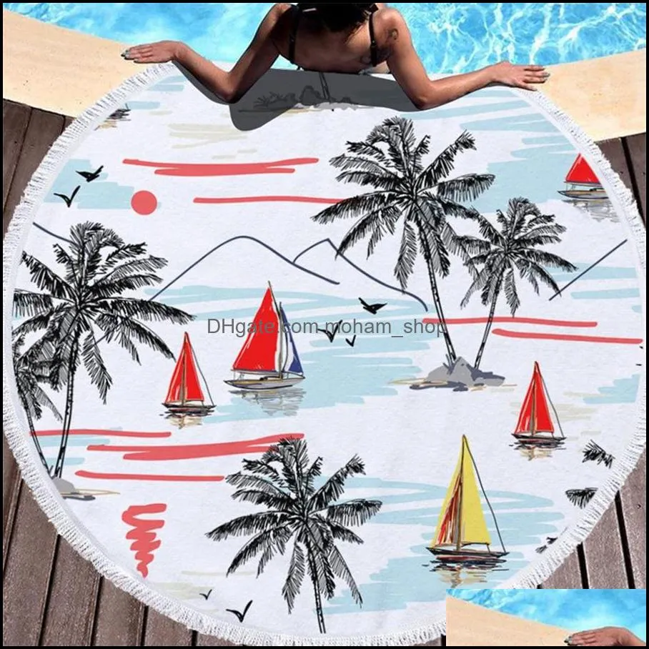 beach towel tropical print large outdoor camping picnic microfiber round fabric bath towel living room home decor