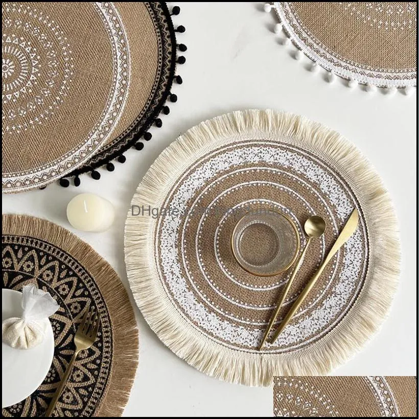 round ins style tassels table mats nordic nonslip placemats cotton linen heat insulation furniture decoration coffee cup mat diameter