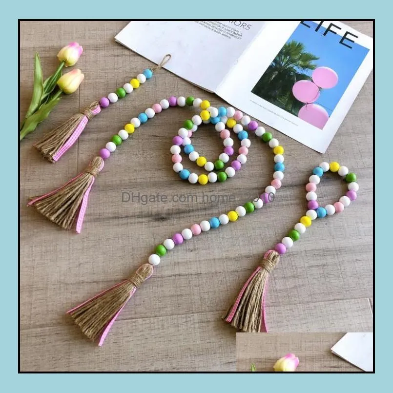pastoral beaded tassel string colourful wood bead pendant home decor hemp rope tassels wooden beads pendants farmhouse handmade