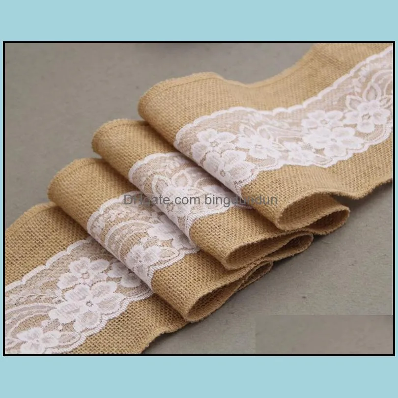  15x240cm naturally elegant burlap lace chair sashes jute chair tie bow for rustic wedding party event decoration sn586