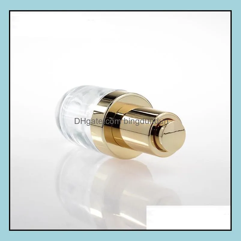 30ml cosmetic essential oil perfume glass dropper bottle 30 ml with golden press pump lid cap sn3927