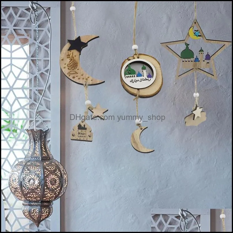 wooden eid mubarak decoration ramadan mubarak ornaments islamic muslim pendant eid al adha party supplies ramadan kareem gifts 2102 v2