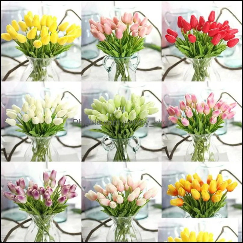 34cm pu mini tulip flower real touch wedding flower artificial pu home wedding decoration 653 r2