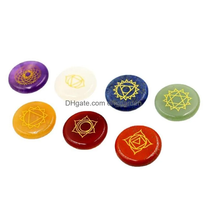 Stone Yoga Symbol 7 Chakra Set Reiki Natural Crystal Stones Polishing Quartz Energy Bead Chakras