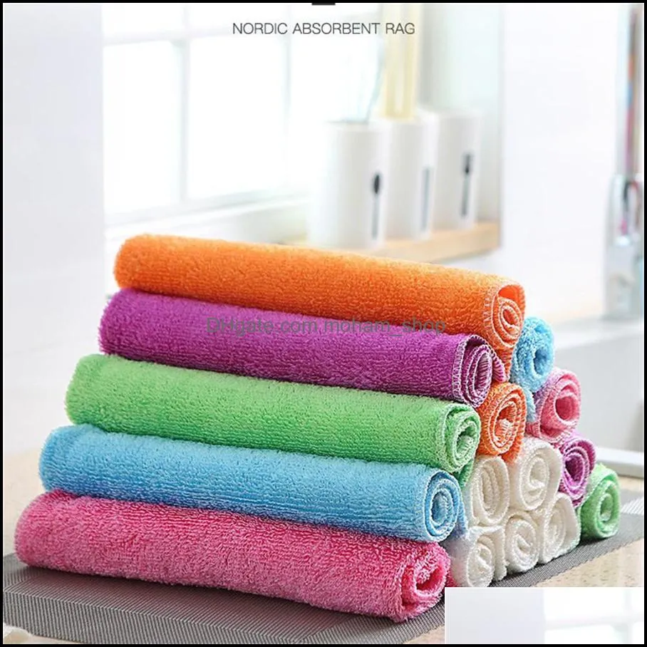 kitchen tools dishwashing cloth wholesale household nonstick oil kitchen rag bamboo fiber degreasing cleaning lazy absorbent