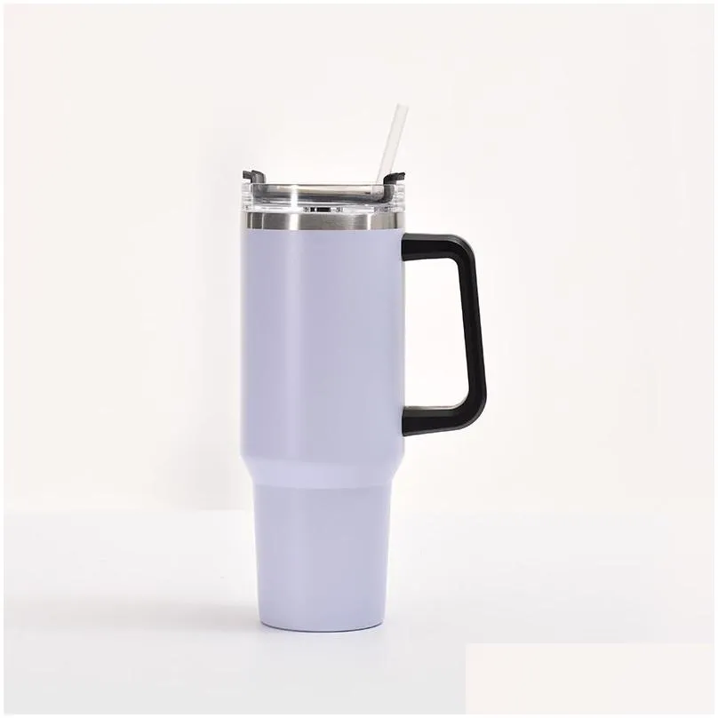 40oz stainless steel tumbler with handle lid straw big capacity beer mug water bottle powder coating outdoor camping cup vacuum