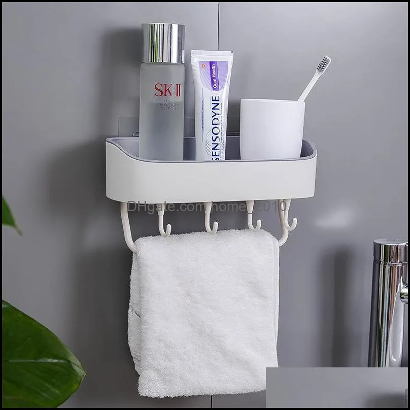  plastic punch wall hanging bathroom rack selfadhesive soap shampoo holder storage rack with 4 hanger rrd12571