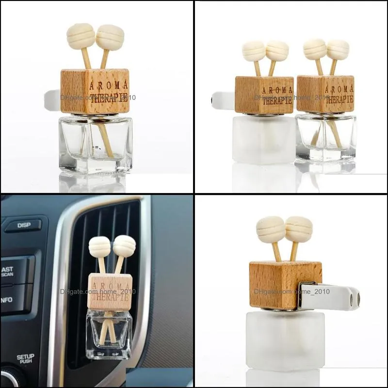  wooden 8ml car vent clips perfume bottle rearview hanging ornament cube perfume empty bottle air fragrance  oils diffuser