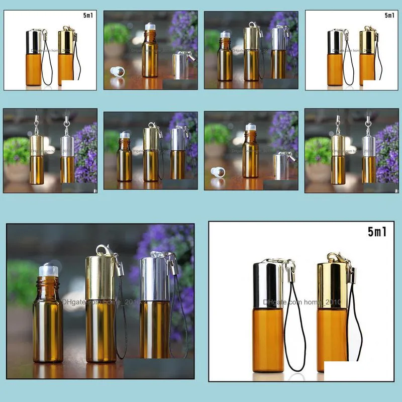 5ml amber glass roll on bottles for  oils deodorant liquid containers bottle with stainless steel metal ball sn2993