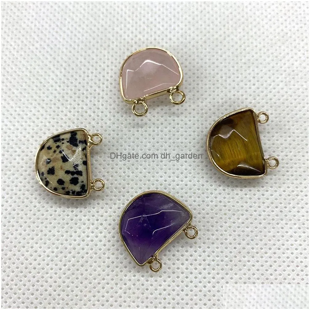17x18mm gold edge natural crystal semicircle stone charms rose quartz pendants trendy for jewelry making wholesale