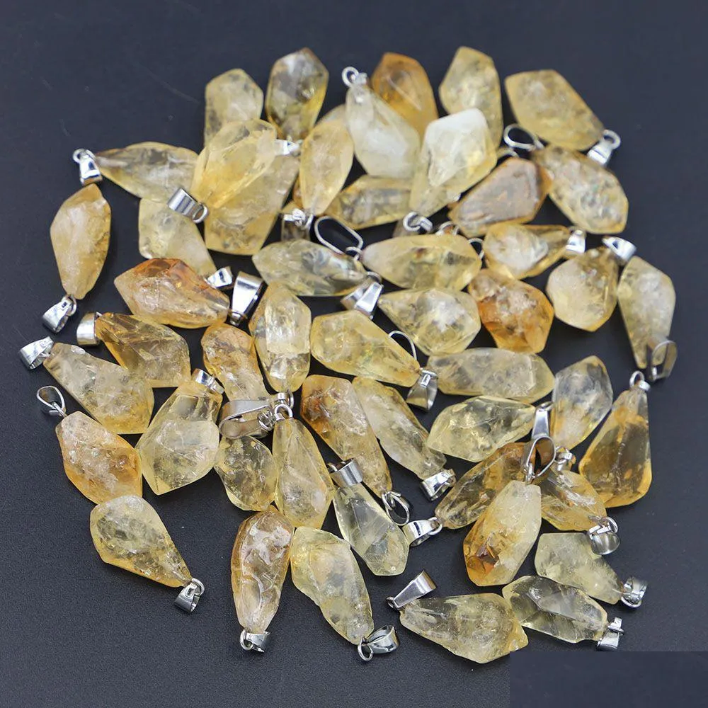 natural citrine stone charms irregular yellow druzy raw ore crystal pendants diy earrings jewelry making accessories wholesale