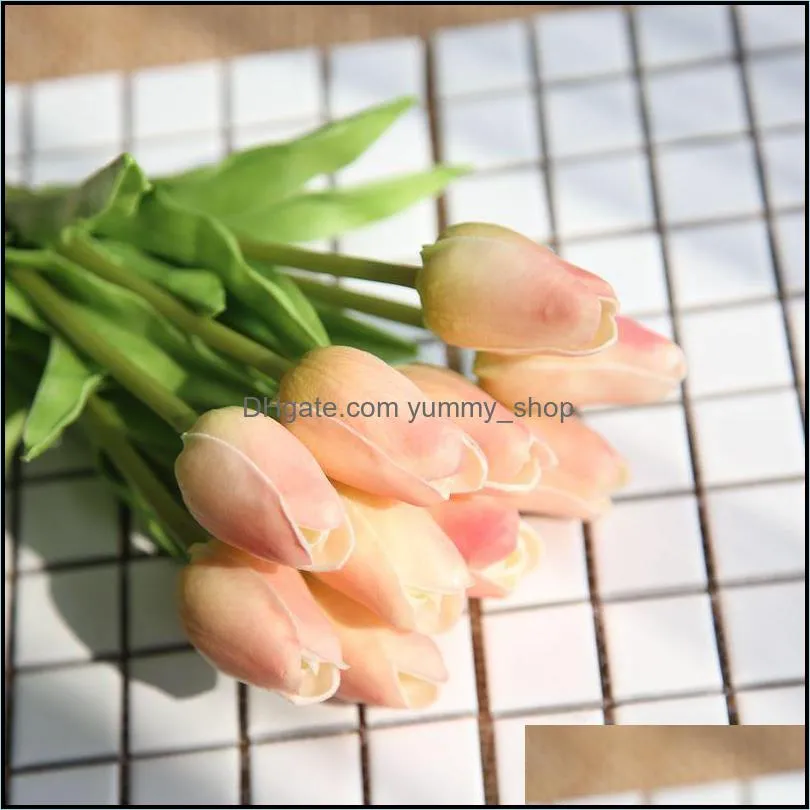 34cm pu mini tulip flower real touch wedding flower artificial pu home wedding decoration 653 r2