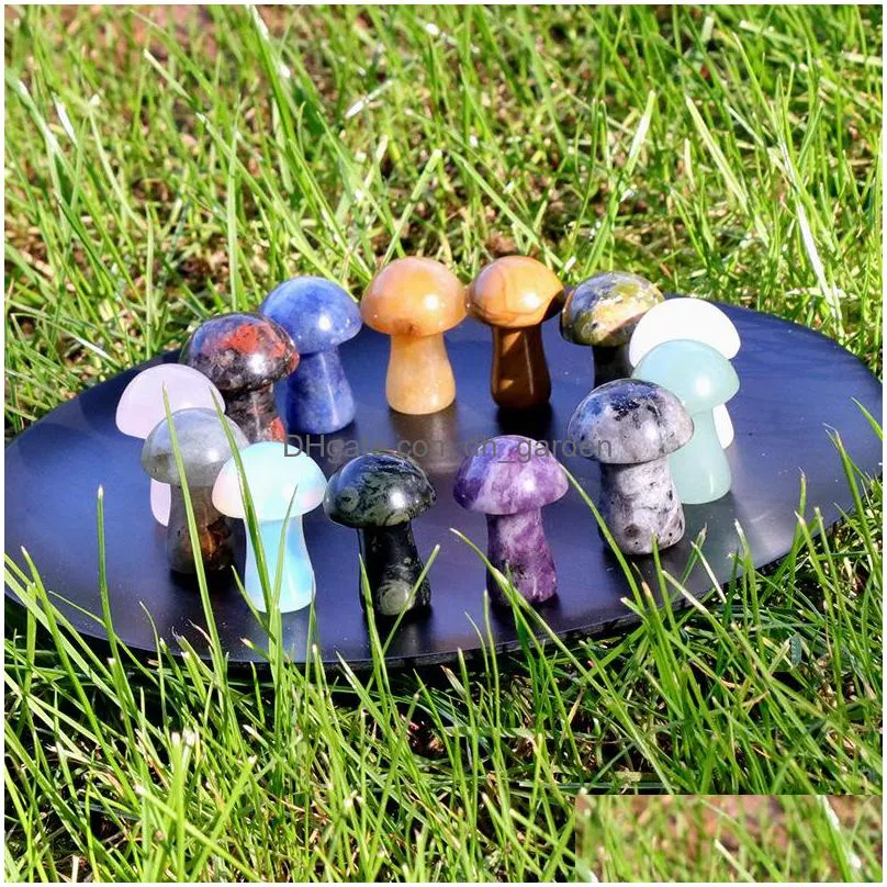 25mm natural crystal stone ornaments carved mushroom craft chakra reiki healing quartz mineral tumbled gemstones hand home decor