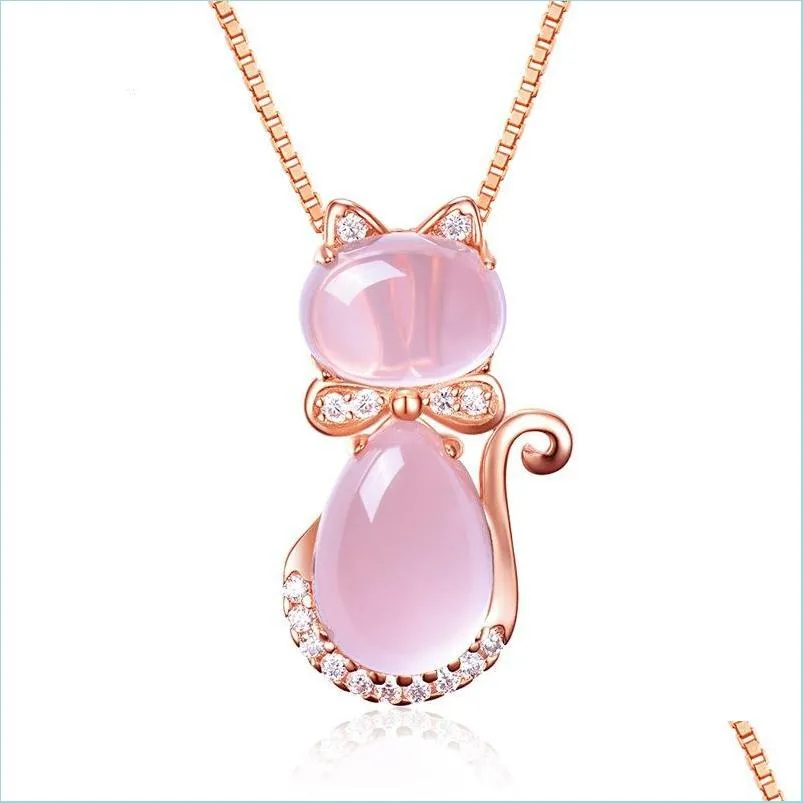 moonrocy rose gold color cz crystal ross quartz pink opal necklace earrings and ring jewelry set for cute cat jewelry women 469c3