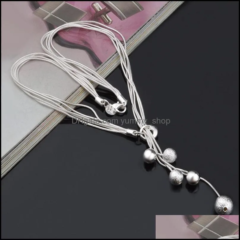 fashion elegant ladies necklace 925 small ball pendant long necklace mulit chain silver plated jewelry loving gift 875 q2