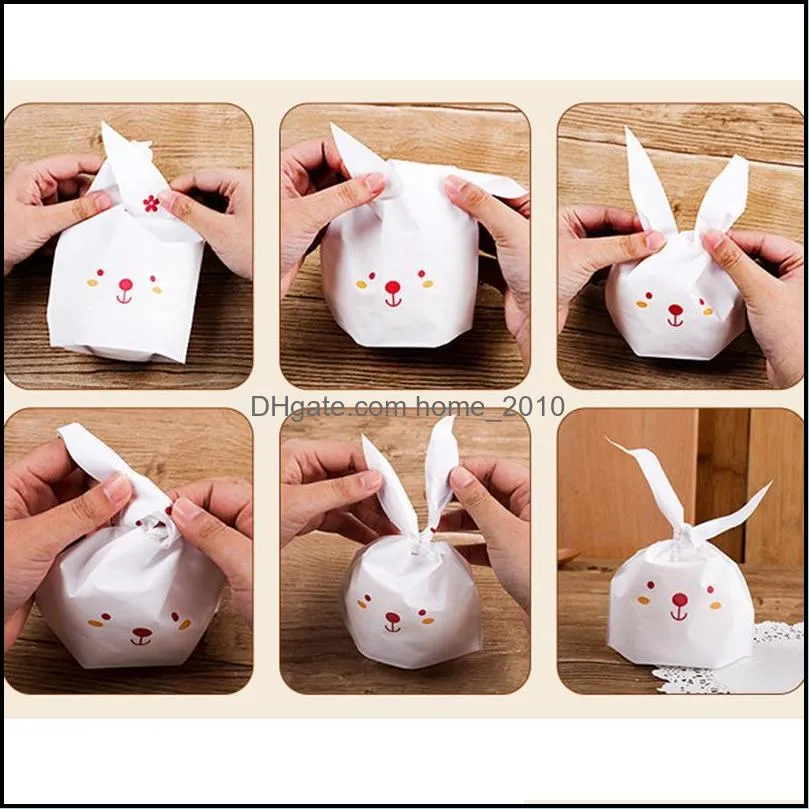 50/pcs wedding gift wrap plastic candy rabbit ears easter bag cookie packaging box companion hand boxes pearl return gifts rrf12139