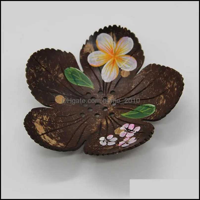 painted flowers creative soap dishes from thailand retro wooden bathroom soap coconut shape soap dishes holder home accessories 