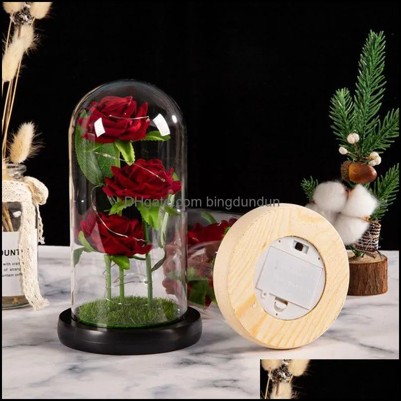 artificial eternal cloth decorative flowers rose led light beauty the beast in glass cover home decor for year valentines christmas mothers day