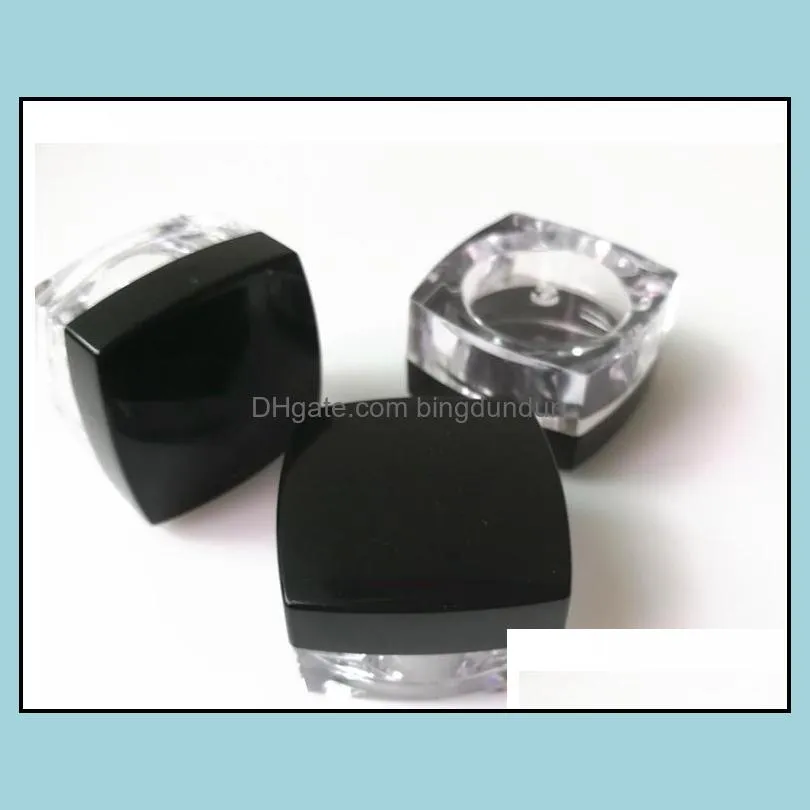 5gram plastic jar square shape clear pot black cap cosmetic sample eyeshadow lip balm container nail art piece glitter bottle sn2236